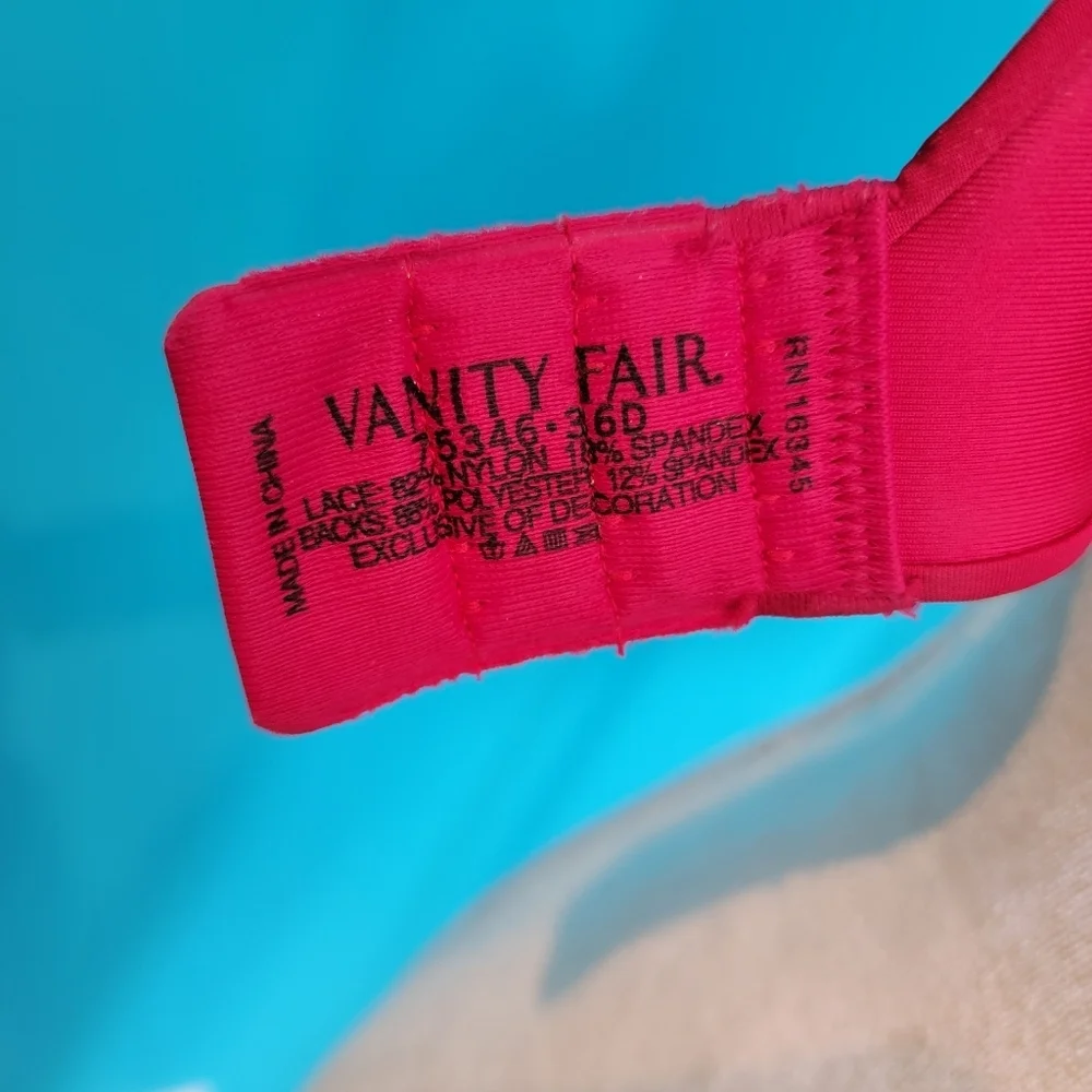 Vanity Fair 36D Red Beauty Back Lace Underwire Bra Full Coverage 75346